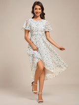 ever EDEN|Flowy Chiffon Round Neckline A-Line Knee Length Wedding Guest Dress