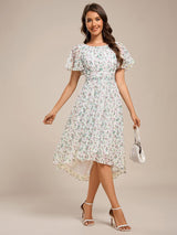 ever EDEN|Flowy Chiffon Round Neckline A-Line Knee Length Wedding Guest Dress