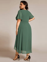 ever LARK|Ruffles Sleeve Pleated V-Neck A-Line Midi Chiffon Wedding Guest Dress