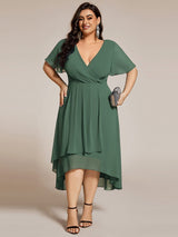 ever LARK|Ruffles Sleeve Pleated V-Neck A-Line Midi Chiffon Wedding Guest Dress