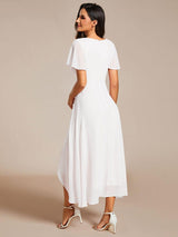 ever LARK|Ruffles Sleeve Pleated V-Neck A-Line Midi Chiffon Wedding Guest Dress