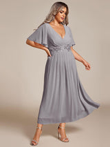 pretty DAHLIA|Plus Size Elegant Short Sleeves V-Neck Floral Applique Wedding Guest Dress