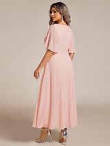 ever DAHLIA|Short Sleeves V-Neck Tea Length Wedding Guest Dress with Floral Applique