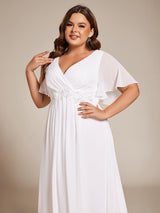 ever DAHLIA|Short Sleeves V-Neck Tea Length Wedding Guest Dress with Floral Applique