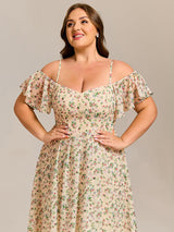 ever JORDANE|Spaghetti Strap Cold Shoulder Chiffon A-Line Midi Wedding Guest Dress