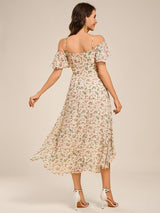 ever JORDANE|Spaghetti Strap Cold Shoulder Chiffon A-Line Midi Wedding Guest Dress
