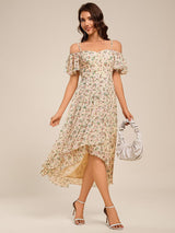 ever JORDANE|Spaghetti Strap Cold Shoulder Chiffon A-Line Midi Wedding Guest Dress