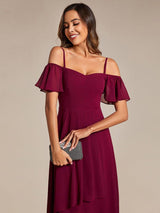 ever JORDANE|Spaghetti Strap Cold Shoulder Chiffon A-Line Midi Wedding Guest Dress