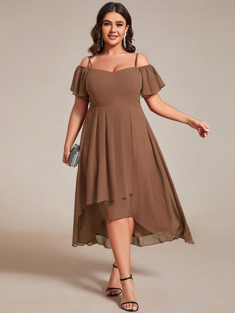 ever JORDANE|Spaghetti Strap Cold Shoulder Chiffon A-Line Midi Wedding Guest Dress