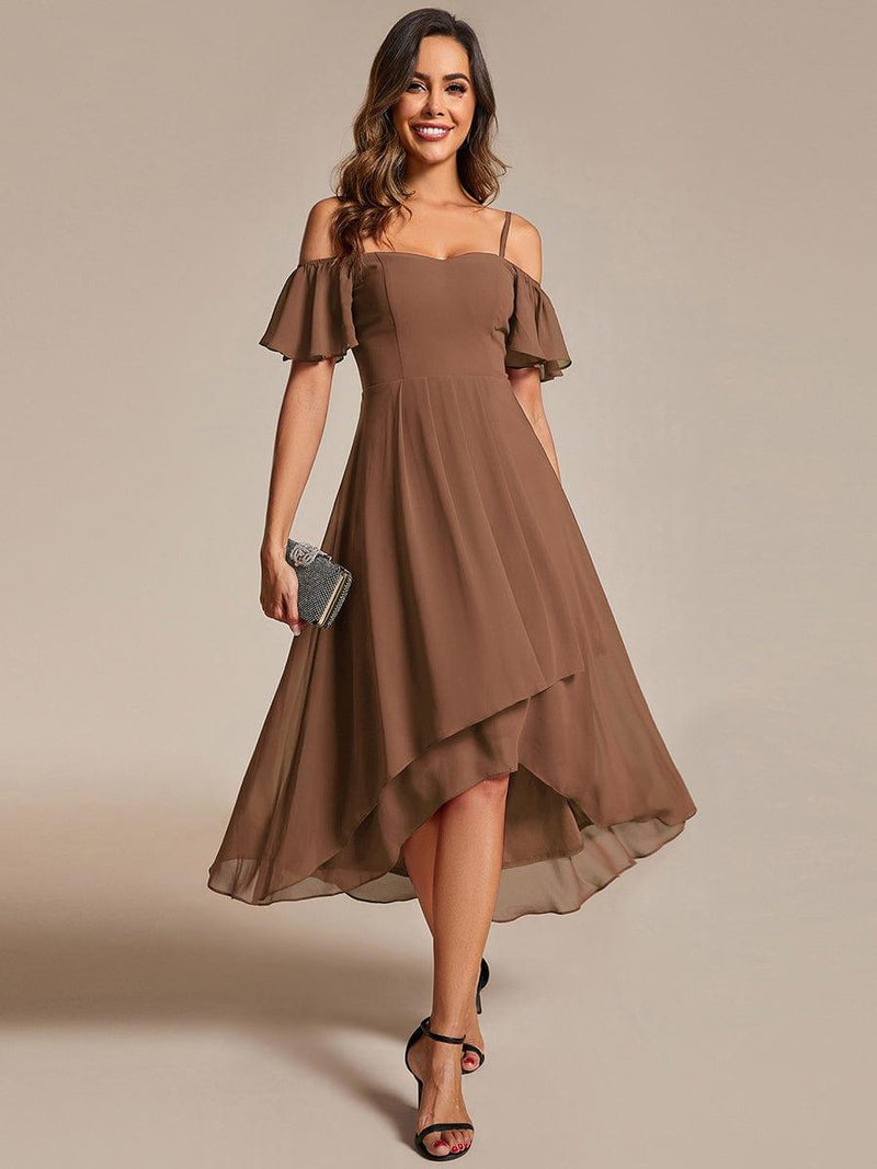 ever JORDANE|Spaghetti Strap Cold Shoulder Chiffon A-Line Midi Wedding Guest Dress