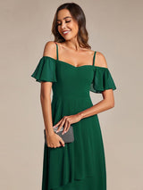 ever JORDANE|Spaghetti Strap Cold Shoulder Chiffon A-Line Midi Wedding Guest Dress