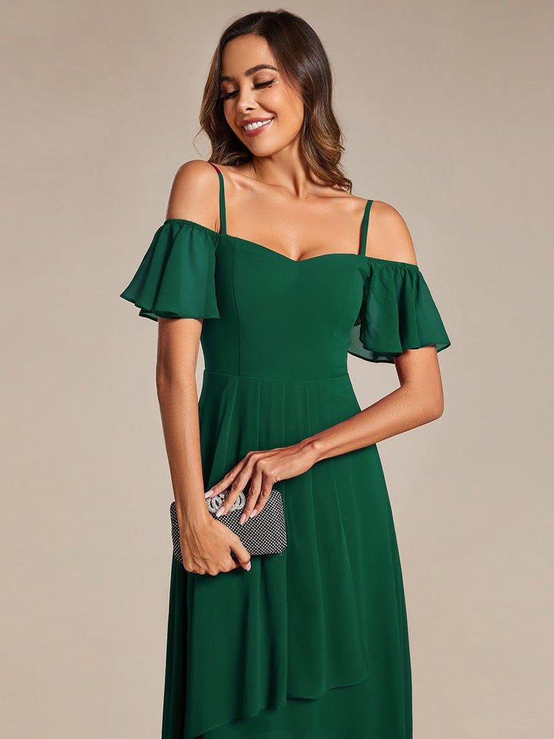 ever JORDANE|Spaghetti Strap Cold Shoulder Chiffon A-Line Midi Wedding Guest Dress