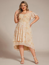 pretty JORDANE|Plus Size Cold Shoulder Sweetheart Necklin Chiffon Midi Wedding Guest Dress