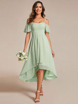 ever JORDANE|Spaghetti Strap Cold Shoulder Chiffon A-Line Midi Wedding Guest Dress