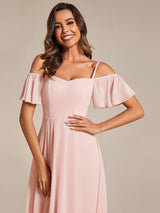 ever JORDANE|Spaghetti Strap Cold Shoulder Chiffon A-Line Midi Wedding Guest Dress