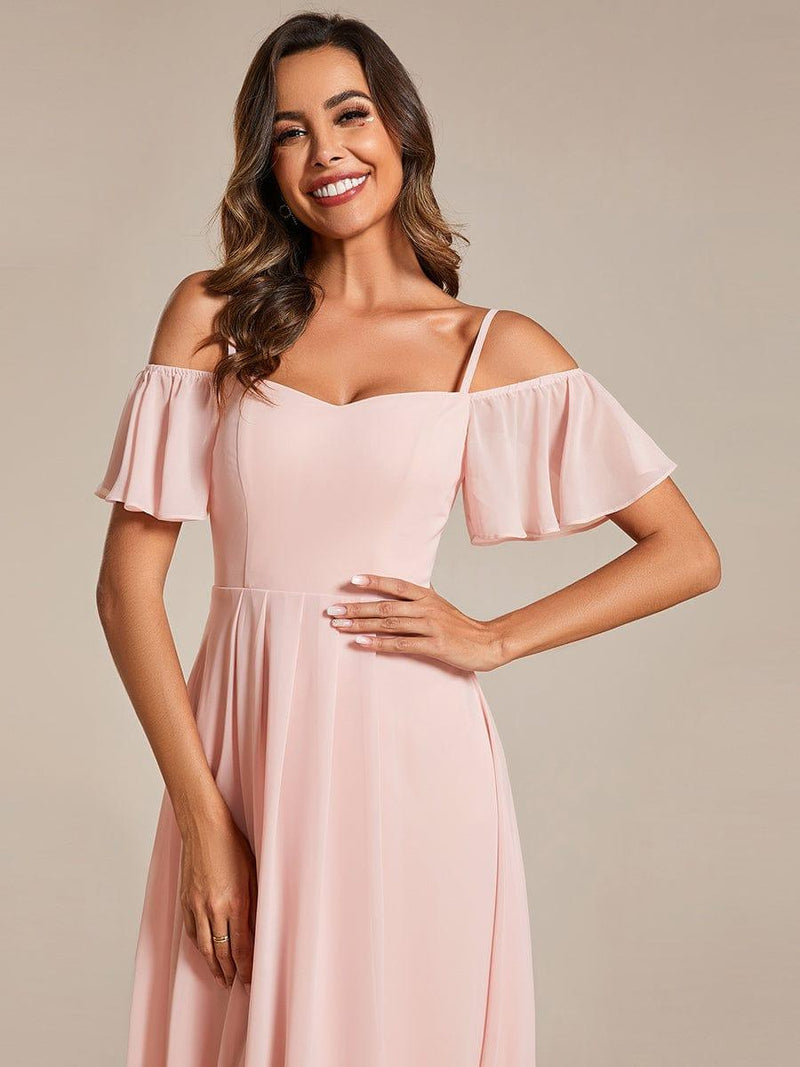 ever JORDANE|Spaghetti Strap Cold Shoulder Chiffon A-Line Midi Wedding Guest Dress