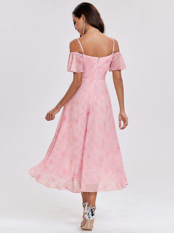 ever JORDANE|Spaghetti Strap Cold Shoulder Chiffon A-Line Midi Wedding Guest Dress