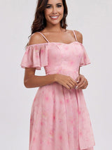 ever JORDANE|Spaghetti Strap Cold Shoulder Chiffon A-Line Midi Wedding Guest Dress