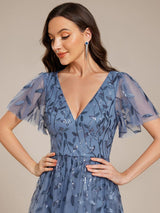 ever SIMONE|Short Sleeves Leaf Sequin A-Line Midi Formal Wedding Guest Dress