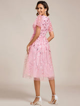 ever SIMONE|Short Sleeves Leaf Sequin A-Line Midi Formal Wedding Guest Dress
