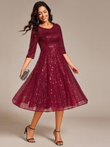 ever SIENNA|3/4 Sleeve Sparkly Sequin Round Neck Midi Wedding Guest Dress