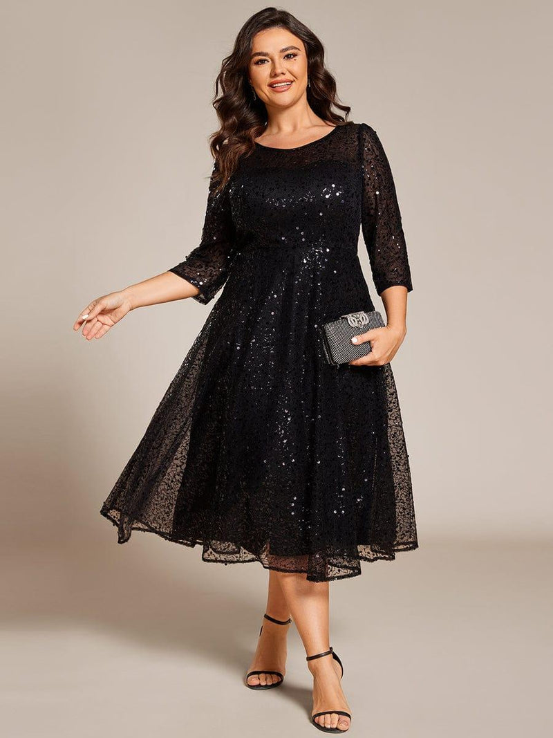ever SIENNA|3/4 Sleeve Sparkly Sequin Round Neck Midi Wedding Guest Dress