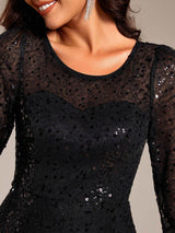ever SIENNA|3/4 Sleeve Sparkly Sequin Round Neck Midi Wedding Guest Dress