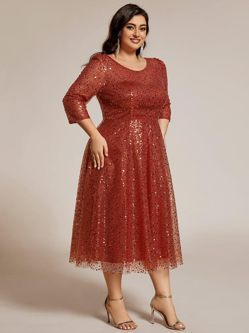 ever SIENNA|3/4 Sleeve Sparkly Sequin Round Neck Midi Wedding Guest Dress