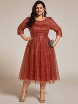ever SIENNA|3/4 Sleeve Sparkly Sequin Round Neck Midi Wedding Guest Dress