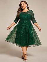 ever SIENNA|3/4 Sleeve Sparkly Sequin Round Neck Midi Wedding Guest Dress