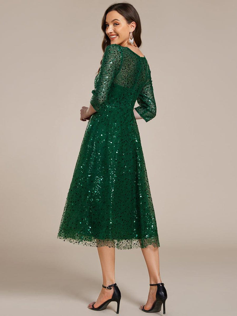 ever SIENNA|3/4 Sleeve Sparkly Sequin Round Neck Midi Wedding Guest Dress