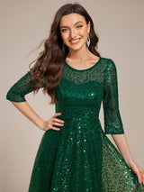 ever SIENNA|3/4 Sleeve Sparkly Sequin Round Neck Midi Wedding Guest Dress