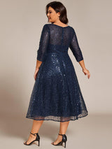 ever SIENNA|3/4 Sleeve Sparkly Sequin Round Neck Midi Wedding Guest Dress