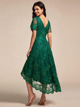 ever TIDAL|Embroidered Mesh Double V-Neck Short Sleeves Midi Wedding Guest Dress
