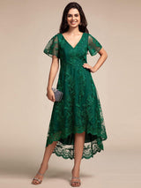 ever TIDAL|Embroidered Mesh Double V-Neck Short Sleeves Midi Wedding Guest Dress