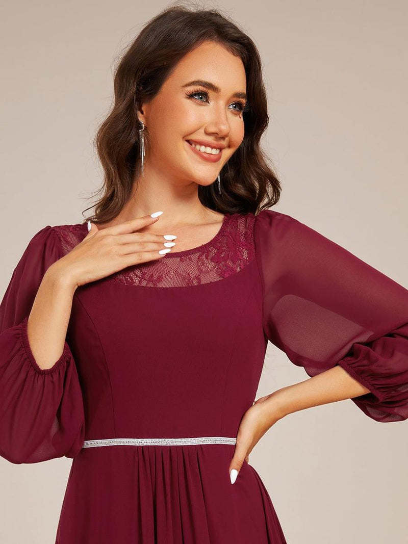 ever AMYRA|Long Sleeve Waist Chain Round Neckline Midi Chiffon Wedding Guest Dress