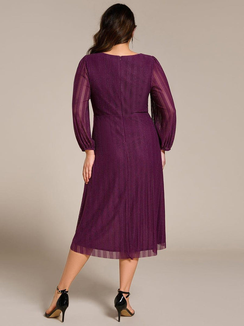 ever BRISTOL|Glitter Long Sleeve V-Neck A-Line Midi Wedding Guest Dress