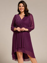 ever BRISTOL|Glitter Long Sleeve V-Neck A-Line Midi Wedding Guest Dress