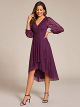 ever BRISTOL|Glitter Long Sleeve V-Neck A-Line Midi Wedding Guest Dress
