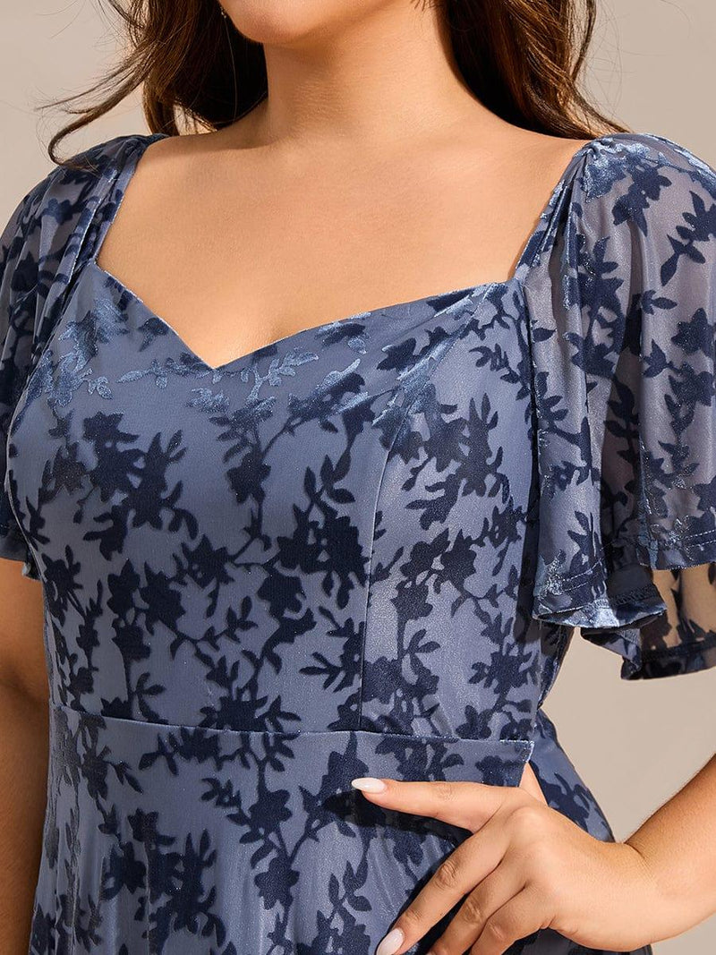 ever BLOOM|Elegant Stretchy Short Sleeve Tea Length Velvet Wedding Guest Dress