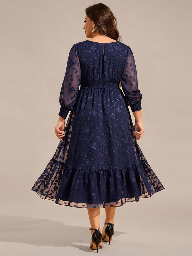 pretty ANAHI|Plus Size Long Sleeve Round Neckline Chiffon Wedding Guest Dress