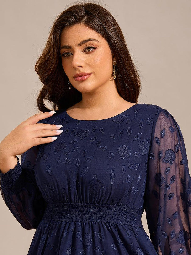 pretty ANAHI|Plus Size Long Sleeve Round Neckline Chiffon Wedding Guest Dress