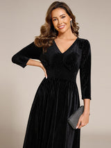 ever ARLET|Long Sleeve High Stretch Velvet Tea Length Wedding Guest Dress