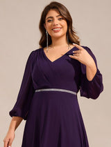 pretty NYLAH|Plus Size Long Sleeve Midi A-Line Wedding Guest Dress with Waist Chain