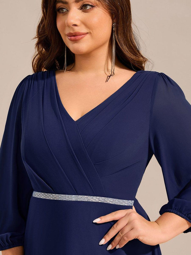 ever NYLAH|Pleated A-Line Long Sleeve Midi Chiffon Wedding Guest Dress