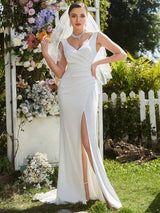 ever ARDEN|Ruched Bodycon Deep V-Neck Sleeveless Simple Wedding Dress