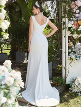 ever ARDEN|Ruched Bodycon Deep V-Neck Sleeveless Simple Wedding Dress
