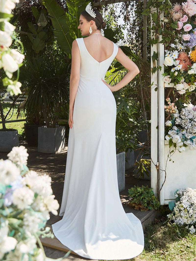 ever ARDEN|Ruched Bodycon Deep V-Neck Sleeveless Simple Wedding Dress