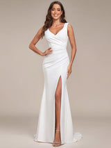 ever ARDEN|Ruched Bodycon Deep V-Neck Sleeveless Simple Wedding Dress
