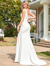 ever ARDEN|Ruched Bodycon Deep V-Neck Sleeveless Simple Wedding Dress